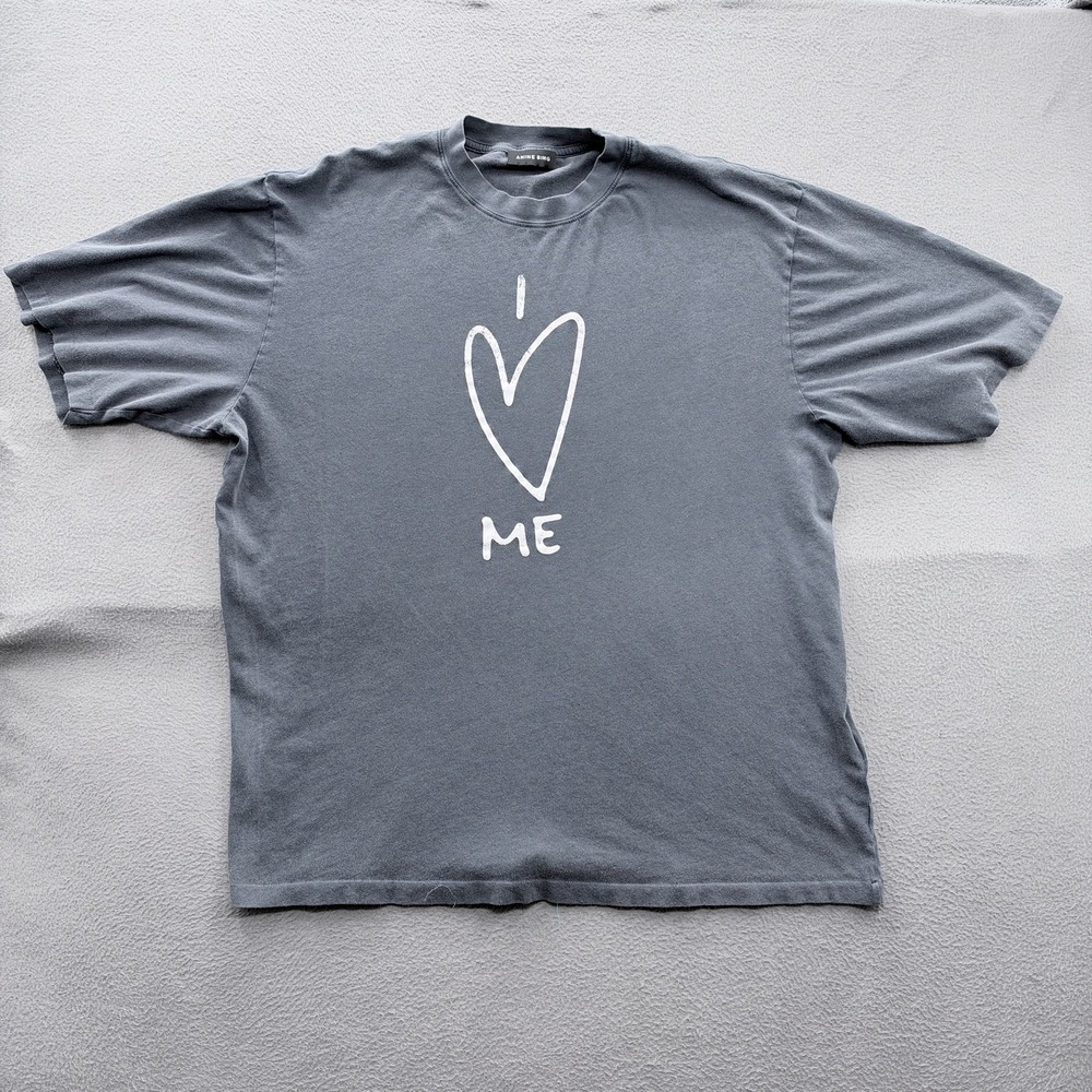 ANINE BING Shirt Womens L Gray 100% Cotton I Love Me Heart Graphic Tee